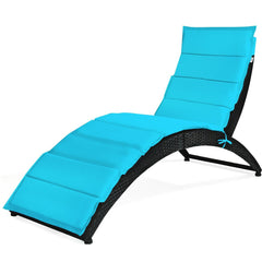 Folding S Curve Rattan Chaise Lounge with Cushion, 64 in, Turquoise