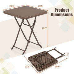 Folding Picnic Table with Rattan Grain HDPE Tabletop and Sturdy Metal Fame-Coffee