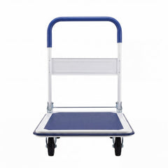 Folding Platform Hand Truck with 4 Wheels & Collapsible Bed for Moving Warehouse-Blue