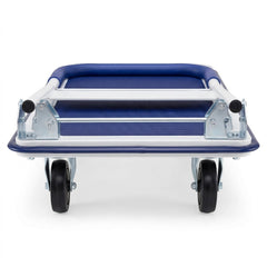 Folding Platform Hand Truck with 4 Wheels & Collapsible Bed for Moving Warehouse-Blue