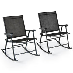 Folding Rocking Chair with Breathable Seat Fabric Set of 2-Black