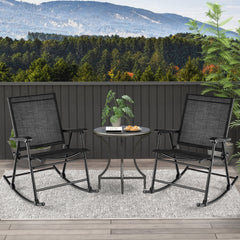 Folding Rocking Chair with Breathable Seat Fabric Set of 2-Black
