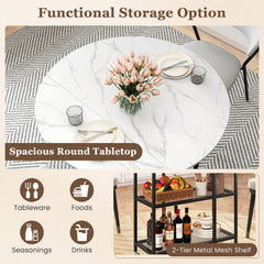 Folding Round Dining Table with Lockable Wheels-White