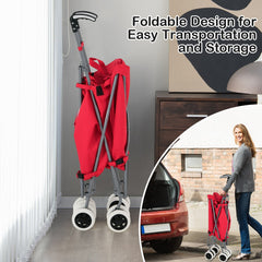 Folding Shopping Utility Cart with Water-Resistant Removable Canvas Bag-Red