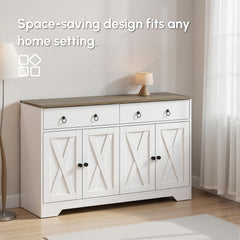Sideboard Cabinet with 2 Drawers, 4 Barn Doors and 2 Adjustable Shelves, Buffet Table for Living Room, Black