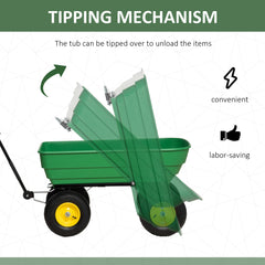 Garden Dump Cart Heavy Duty 440lbs Wagon with Steel Frame and 10'' Pneumatic Tires, Green