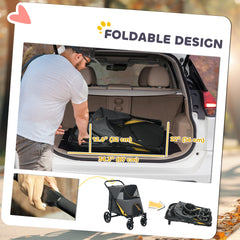 Foldable Pet Stroller with Universal Front Wheels, Shock Absorber, Dog Cat Carriage for Large & Medium Dogs, Black