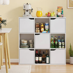 9 Cube Storage Bookcase and Room Divider with Doors, White
