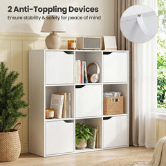 9 Cube Storage Bookcase and Room Divider with Doors, White