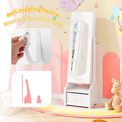 Freestanding Kids Jewelry Armoire Cabinet with Storage and 2 Tilt Angles-White