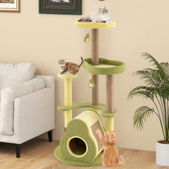 49 Inch Avocado Cat Tower with a Bamboo Lined Condo and a Jute Board