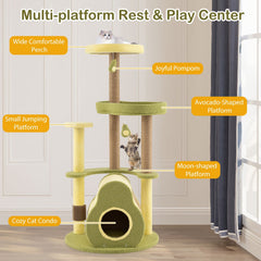 49 Inch Avocado Cat Tower with a Bamboo Lined Condo and a Jute Board