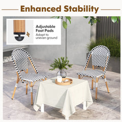 French Bistro Chair Set of 2 with Galvanized Metal Framex-White