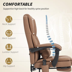 Office Chair with Massage, Pet-Friendly Faux Leather Reclining Desk Chair with Lumbar Support, Footrest, Black