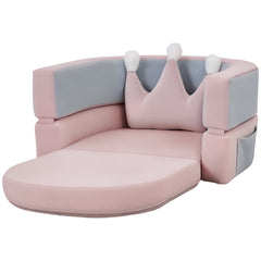 3-in-1 Convertible Climbing Toys for Toddlers with Crown Cushion, Fold Out Toddler Couch to Lounger & Play Area, Pink