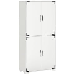 Farmhouse Kitchen Pantry Storage Cabinet with 4 Doors, Kitchen Cabinet with Shelves, White