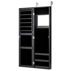 Full Length Mirror Jewelry Cabinet with Ring Slots and Necklace Hooks-Black
