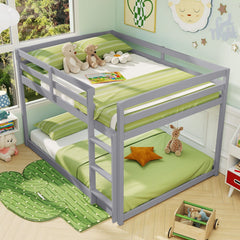 Full Over Full Bunk Bed Low-to-ground Bunk Bed-Gray