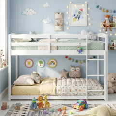 Full Over Full Bunk Bed Low-to-ground Bunk Bed-White