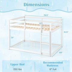 Full Over Full Bunk Bed Low-to-ground Bunk Bed-White
