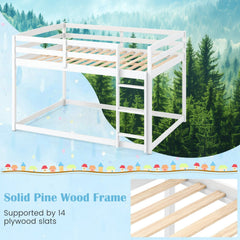 Full Over Full Bunk Bed Low-to-ground Bunk Bed-White