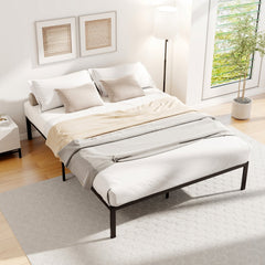 Full Size Heavy Duty Metal Platform Bed Frame with 11 Slats and 10.5 Inch Clearance, Black