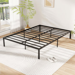 Full Size Heavy Duty Metal Platform Bed Frame with 11 Slats and 10.5 Inch Clearance, Black