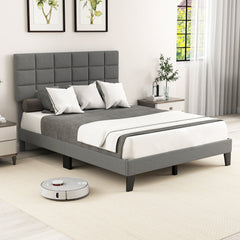 Queen Linen Platform Bed with 3 Position Adjustable Headboard and 1300 lb Capacity