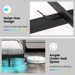 Full Size Floating Bed Frame with LED Lights, 3 Position Storage Headboard and Charging Station