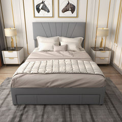 Queen Upholstered Bed with Adjustable Headboard and One 45.5 Inch Slide-Out Drawer, Grey