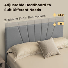 Queen Upholstered Bed with Adjustable Headboard and One 45.5 Inch Slide-Out Drawer, Grey