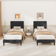 Twin Upholstered Platform Bed with Vertical Channel Headboard and 375 lb Capacity