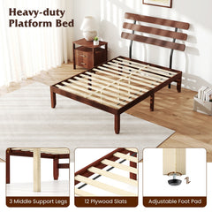 Full Size 15.5 Inch Solid Wood Platform Bed with Sloped Retro Headboard and 12 Inch Clearance