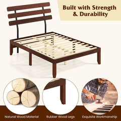 Full Size 15.5 Inch Solid Wood Platform Bed with Sloped Retro Headboard and 12 Inch Clearance
