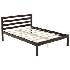 Full Size Wooden Bed Frame Foundation with 8 Slats and 12 Inch Under-Bed Clearance, Espresso