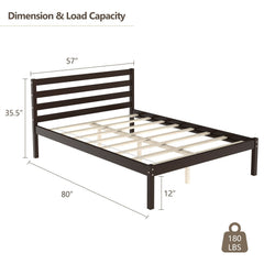 Full Size Wooden Bed Frame Foundation with 8 Slats and 12 Inch Under-Bed Clearance, Espresso