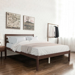 Full Size Wooden Bed Frame Foundation with 8 Slats and 12 Inch Under-Bed Clearance, Espresso