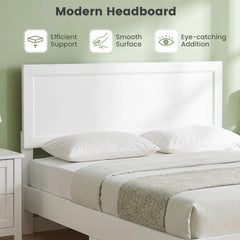 Full Size Modern White Wood Platform Bed with Framed Headboard and Tapered Legs