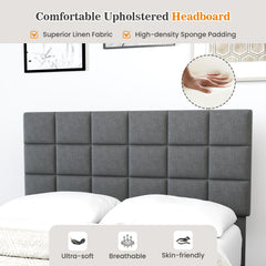 Full Size Linen Upholstered Bed Frame with 3 Position Adjustable Headboard and 10 Slats, Gray