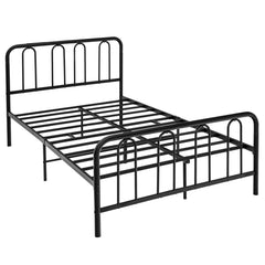 Full Size Metal Bed Frame with Arched Headboard and Footboard, 12 Inch Clearance, Black