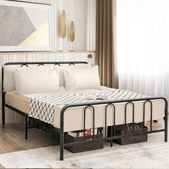 Full Size Metal Bed Frame with Arched Headboard and Footboard, 12 Inch Clearance, Black