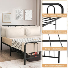 Full Size Metal Bed Frame with Arched Headboard and Footboard, 12 Inch Clearance, Black