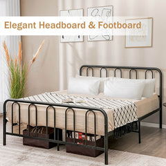 Queen Metal Bed Frame with Arched Headboard and Footboard, 1100 lb Capacity, Black