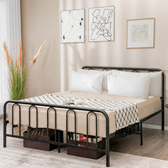 Queen Metal Bed Frame with Arched Headboard and Footboard, 1100 lb Capacity, Black