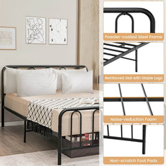 Queen Metal Bed Frame with Arched Headboard and Footboard, 1100 lb Capacity, Black