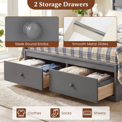 Full Size Wooden Platform Bed with 2 Drawers, Enclosed Base and 40.5 Inch Headboard, Gray