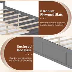 Full Size Wooden Platform Bed with 2 Drawers, Enclosed Base and 40.5 Inch Headboard, Gray
