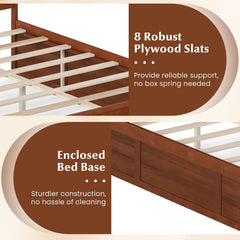 Full Size Wooden Platform Bed with 2 Storage Drawers and Enclosed Base, Walnut