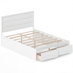 Full Size Wooden Platform Bed with 2 Storage Drawers and Enclosed Base, White