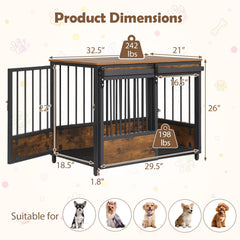 Furniture Style Dog Crate with 2 Doors and Safety Latch and Dog Mat-Rustic Brown